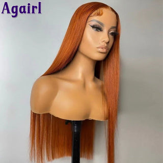MID Length | 20-26 Inch | 180 Density | Straight Hair | Copper Ash Ginger Human Hair | - Elite Wigs