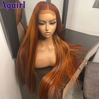 MID Length | 20-26 Inch | 180 Density | Straight Hair | Copper Ash Ginger Human Hair | - Elite Wigs