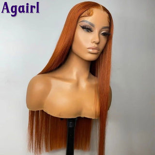 MID Length | 20-26 Inch | 180 Density | Straight Hair | Copper Ash Ginger Human Hair | - Elite Wigs
