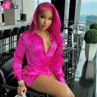 MID Length | 20-26 Inch | 180 Density | Straight Hair | Fuchsia Pink Human Hair | - Elite Wigs