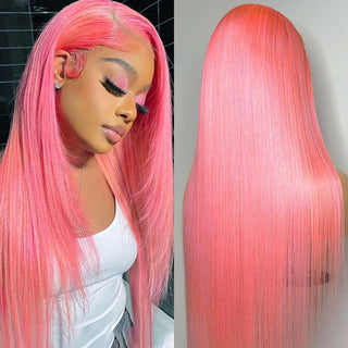 MID Length | 20-26 Inch | 180 Density | Straight Hair | Neon Pink Human Hair | - Elite Wigs