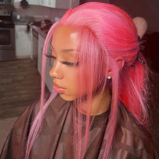 MID Length | 20-26 Inch | 180 Density | Straight Hair | Neon Pink Human Hair | - Elite Wigs