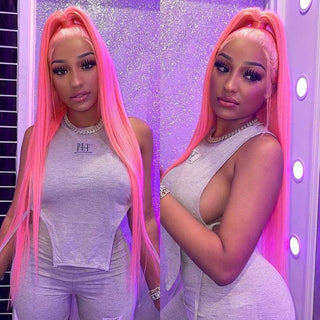 MID Length | 20-26 Inch | 180 Density | Straight Hair | Neon Pink Human Hair | - Elite Wigs