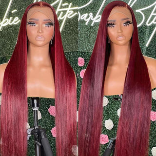 MID Length | 20-26 Inch | 250 Density | Straight Hair | Burgundy Red Human Hair | - Elite Wigs