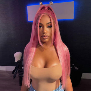 MID Length | 20-26 Inch | 250 Density | Straight Hair | Candy Pink Human Hair | - Elite Wigs