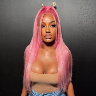 MID Length | 20-26 Inch | 250 Density | Straight Hair | Candy Pink Human Hair | - Elite Wigs