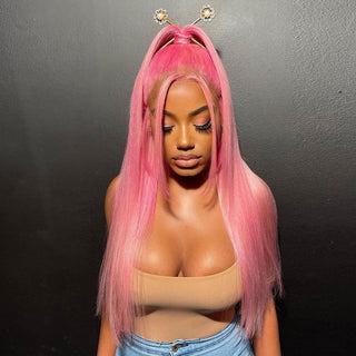 MID Length | 20-26 Inch | 250 Density | Straight Hair | Candy Pink Human Hair | - Elite Wigs