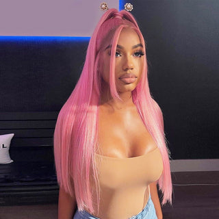MID Length | 20-26 Inch | 250 Density | Straight Hair | Candy Pink Human Hair | - Elite Wigs