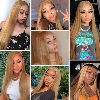 MID Length | 20-26 Inch | 250 Density | Straight Hair | Honey Blonde Human Hair | - Elite Wigs