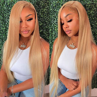 MID Length | 20-26 Inch | 250 Density | Straight Hair | Honey Blonde Human Hair | - Elite Wigs