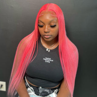 MID Length | 20-26 Inch | 250 Density | Straight Hair | Rose Pink Human Hair | - Elite Wigs