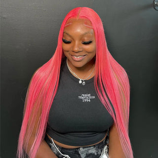 MID Length | 20-26 Inch | 250 Density | Straight Hair | Rose Pink Human Hair | - Elite Wigs