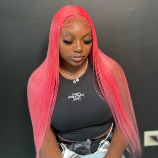 MID Length | 20-26 Inch | 250 Density | Straight Hair | Rose Pink Human Hair | - Elite Wigs