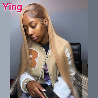 MID Length | 20-26 Inch | Brown Roots | 180 Density | Straight Hair | Honey Blonde Human Hair | - Elite Wigs