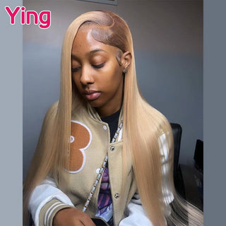 MID Length | 20-26 Inch | Brown Roots | 180 Density | Straight Hair | Honey Blonde Human Hair | - Elite Wigs