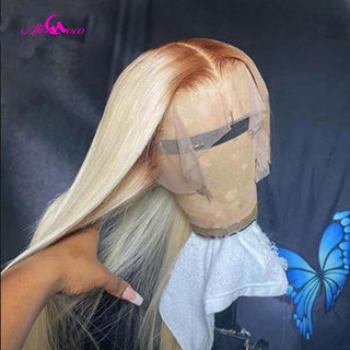 MID Length | 20-26 Inch | Brown Roots | Ombre | 180 Density | Straight Hair | 613 Blonde Human Hair | - Elite Wigs