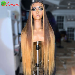 MID Length | 20-26 Inch | Brown Roots | Ombre | 180 Density | Straight Hair | Honey Blonde Human Hair | - Elite Wigs