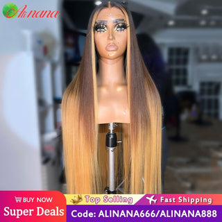 MID Length | 20-26 Inch | Brown Roots | Ombre | 180 Density | Straight Hair | Honey Blonde Human Hair | - Elite Wigs