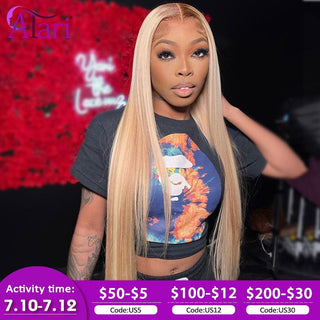 MID Length | 20-26 Inch | Dark Roots | Ombre | 180 Density | Straight Hair | Golden Blonde Human Hair | - Elite Wigs