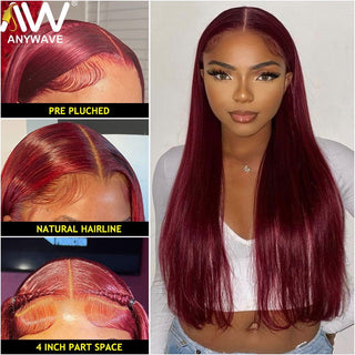 MID Length | 20-26 Inch | Glue-less | 180 Density | Straight Hair | Burgundy Red Human Hair | - Elite Wigs