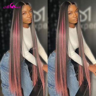 MID Length | 20-26 Inch | Highlights | 180 Density | Straight Hair | Black & Light Pink Human Hair | - Elite Wigs