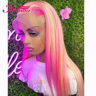 MID Length | 20-26 Inch | Highlights | 180 Density | Straight Hair | Blonde & Pink Human Hair | - Elite Wigs