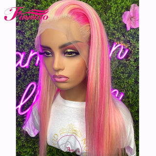 MID Length | 20-26 Inch | Highlights | 180 Density | Straight Hair | Blonde & Pink Human Hair | - Elite Wigs