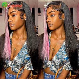 MID Length | 20-26 Inch | Highlights | 180 Density | Straight Hair | Bubblegum Pink & Black Human Hair | - Elite Wigs