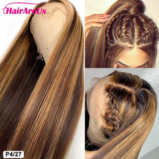 MID Length | 20-26 Inch | Highlights | 180 Density | Straight Hair | Dark Brown with Honey Blonde Human Hair | - Elite Wigs