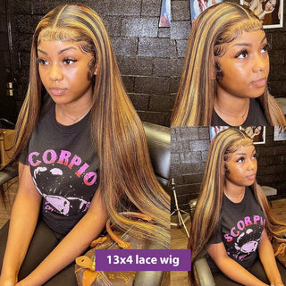 MID Length | 20-26 Inch | Highlights | 180 Density | Straight Hair | Dark Brown with Honey Blonde Human Hair | - Elite Wigs