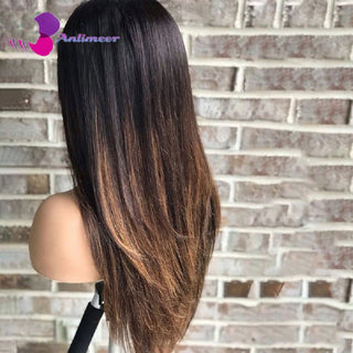 MID Length | 20-26 Inch | Ombre | 180 Density | Straight Hair | Dark Brown Human Hair | - Elite Wigs