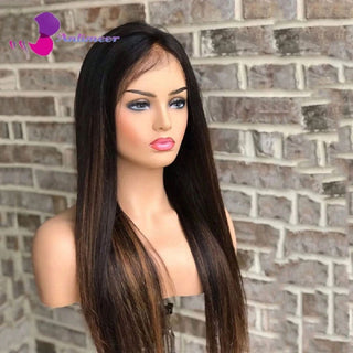 MID Length | 20-26 Inch | Ombre | 180 Density | Straight Hair | Dark Brown Human Hair | - Elite Wigs