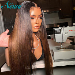 MID Length | 20-26 Inch | Ombre | 360 Lace | 250 Density | Straight Hair | Chocolate Brown Human Hair | - Elite Wigs