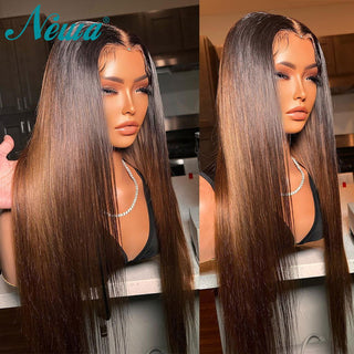 MID Length | 20-26 Inch | Ombre | 360 Lace | 250 Density | Straight Hair | Chocolate Brown Human Hair | - Elite Wigs