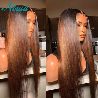 MID Length | 20-26 Inch | Ombre | 360 Lace | 250 Density | Straight Hair | Chocolate Brown Human Hair | - Elite Wigs