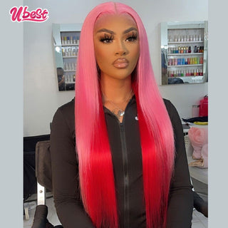 MID Length | 20-26 Inch | Ombre | Peekaboo | 180 Density | Straight Hair | Bubblegum Pink & Hot Red Human Hair | - Elite Wigs