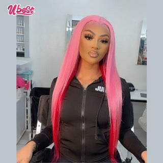 MID Length | 20-26 Inch | Ombre | Peekaboo | 180 Density | Straight Hair | Bubblegum Pink & Hot Red Human Hair | - Elite Wigs