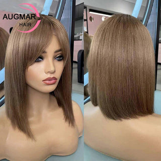 Mid Length | 14-16 Inch | Highlights | 180 Density | Straight Hair | Light Ash Brown Human Hair | - Elite Wigs