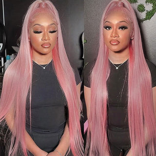 Mid Length | 20-26 Inch | T-Part | 180 Density | Straight Hair | Ash Pastel Pink Human Hair | - Elite Wigs