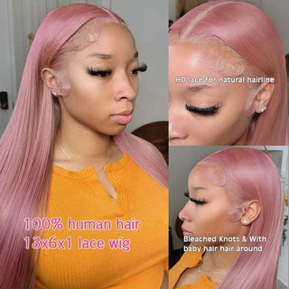 Mid Length | 20-26 Inch | T-Part | 180 Density | Straight Hair | Ash Pastel Pink Human Hair | - Elite Wigs