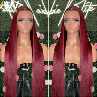 SHOULDER Length | 14-16 Inch | Glue-less | 180 Density | Straight Hair | Burgundy Red Human Hair |