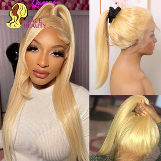 SHORTER Length | 8-24 Inch | 180 Density | 360 Lace | Ponytail Wig | Straight Hair | 613 Blonde Human Hair |