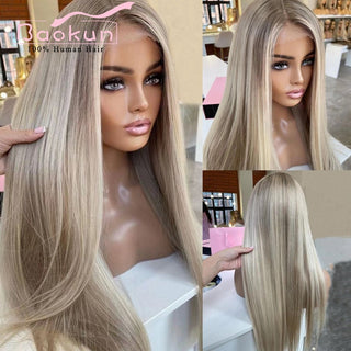 SHOULDER Length | 14-16 Inch | Highlights | 180 Density | Straight Hair | Light Ash Blonde Human Hair |