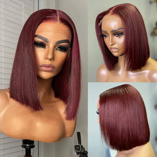 SHOULDER Length | 14-16 Inch | T-Part | 180 Density | Straight Hair | Burgundy Red Human Hair |