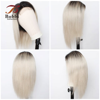 SHOULDER Length | 14-16 Inch | 150 Density | Straight Hair | Ombre | Dark Roots | Light Grey Human Hair |