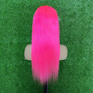 SHOULDER Length | 14-16 Inch | 180 Density | Straight Hair | Hot Pink Human Hair |