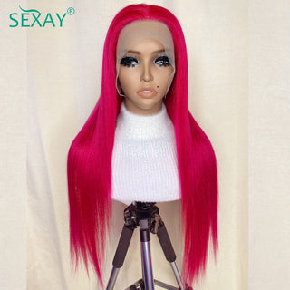 SHOULDER Length | 14-16 Inch | 180 Density | Straight Hair | Hot Ruby Pink Human Hair |