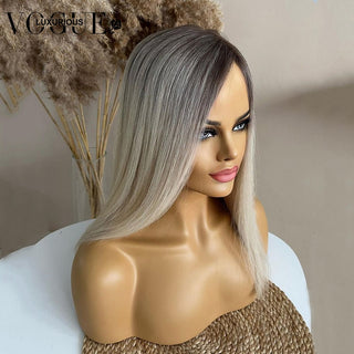 SHOULDER Length | 14-16 Inch | 180 Density | Straight Hair | Ombre | Dark Roots | Light Grey Human Hair |