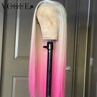 SHOULDER Length | 14-16 Inch | Ombre | 250 Density | Straight Hair | Light Grey to Pink Human Hair |