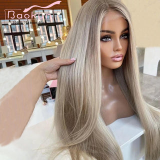 SHOULDER Length | 14-16 Inch | Highlights | 180 Density | Straight Hair | Light Ash Blonde Human Hair |